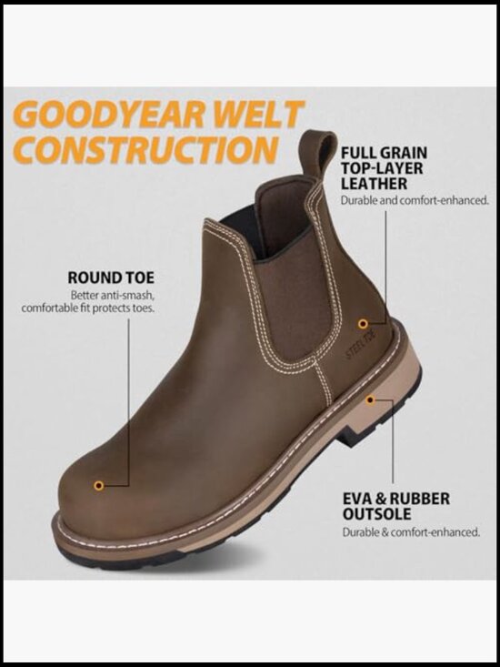 Steel Toe Slip-On Work Boots Chelsea Safety Industrial Construction Durable main image 4
